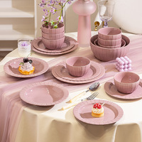 Service de table en céramique Purple Home, style vintage luxe léger, compatible micro-ondes, bols à riz et assiettes émaillés, ensemble complet de vaisselle