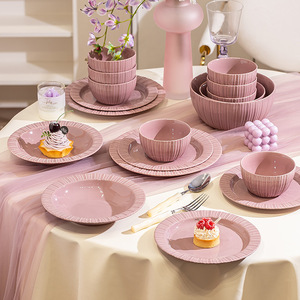 Service de table en céramique Purple Home, style vintage luxe léger, compatible micro-ondes, bols à riz et assiettes émaillés, ensemble <span class=keywords><strong>complet</strong></span> de <span class=keywords><strong>vaisselle</strong></span> - Product Image 3