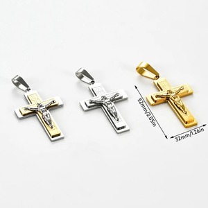 Pendentifs vintage punk croix chrétienne Jésus pour femmes et hommes, en acier inoxydable couleur or et argent, breloques crucifix, cadeaux de Noël - Product Image 6