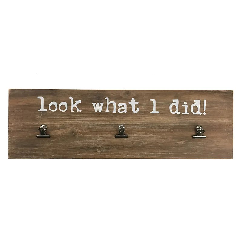 Aangepast Hout Tot Decor Hout "Kijk Wat Ik Deed" Muurplaat Met Clips Voor Huisdecor