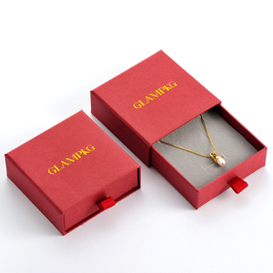 Luxury Gold Foil Logo Red Sliding Drawer Jewelry <b>Gift</b> <b>Box</b> with Microfiber Pouch Set for <b>Earrings</b> Pendant Necklace Ring - Product Image 2
