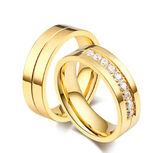 Bagues de mariage couleur or femmes hommes haute qualité CZ fiançailles Couple promesse bague anniversaire Alliance bijoux cadeau