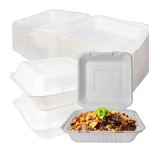 Toptan gıda sınıfı kapaklı şeker kamışı Bagasse yemek kabı 9 "x 6" ağır biyobozunur gıda kapaklı kutu - Product Image 5