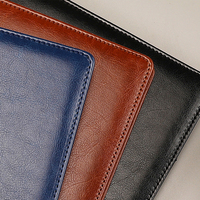 A4 suministros de oficina de negocios azul marino PU cuero personalizado Logo documento archivo anillo carpeta Padfolio cartera carpeta con Bloc de notas