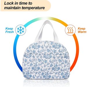 Graziosa borsa da pranzo isolante trapuntata riutilizzabile con refrigeratore di grande capacità con scomparti per il pranzo da donna eco-friendly