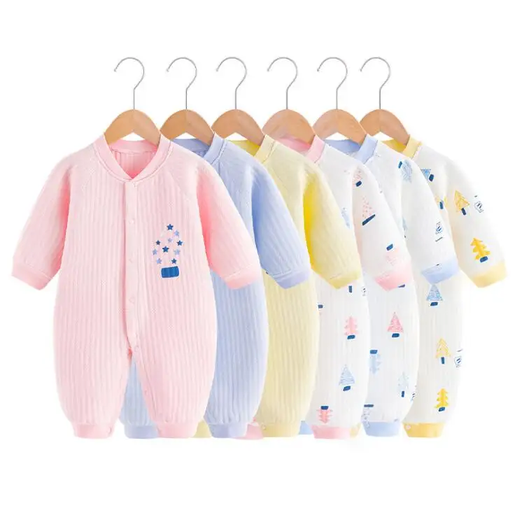 Offre Spéciale vêtements pour bébé automne hiver 100% combinaison en coton bébé en bas âge nouveau-né trois couches epaississement bébé barboteuse
