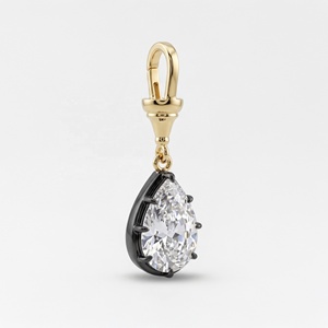Pendentif goutte en argent sterling 925 avec zircone cubique taille poire, monture plaquée or 18 carats et finition couleur bronze. - Product Image 3