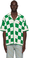 Nouveau matériel de nacre vêtements brodé Logo Patch crocheté coton chemise blanc vert motif à carreaux chemise pour hommes