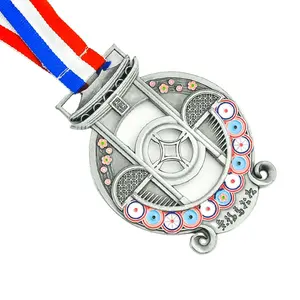 Custom Printed Marathon Race Gold Football Medal round Gold Plated Metal Craft Souvenir for Sports Silk Screen Printing