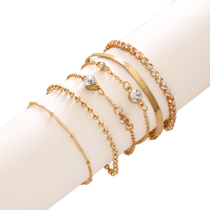 5 Pcs/<b>set</b> Fashion Snake Bone Chain Crystal Rhinestone <b>Bracelet</b> <b>Set</b> for Women Jewelry - Product Image 1