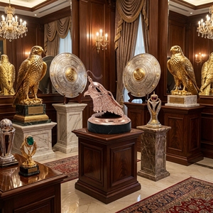 Trophée Coupe Personnalisé Écologique Tête de Faucon Or Rose Impression UV Style <span class=keywords><strong>Arabe</strong></span> Récompense Souvenir de Luxe Événements Moyen-Orient - Product Image 4