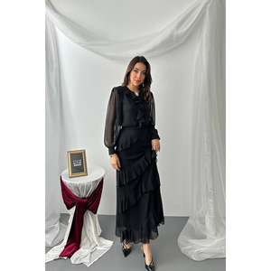 Ensemble de robes de soirée en mousseline de soie noire à volants en gros - Product Image 2