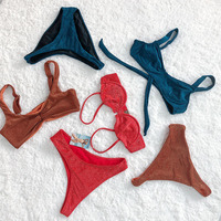 Nieuwe Vrouwen Hoge Taille Effen Kleur Strand Badmode Casual Dames Push-Up Sport Bikini Badpakken Strandkleding Biquini Badpak