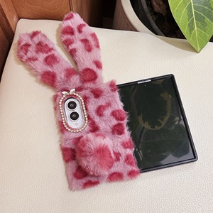 <span class=keywords><strong>Coque</strong></span> de téléphone en fourrure douce et chaude pour Samsung Z Fold 3 4 5 6 7 8, motif léopard, oreilles de lapin, caméra diamant - Product Image 2