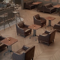 Ensemble table et chaises de style café américain rétro avec cadres en métal, meubles de restaurant en bois massif pour usage commercial