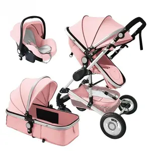 最佳质量婴儿车婴儿3合1可坐和躺下便携式折叠双向高视野新生儿婴儿车