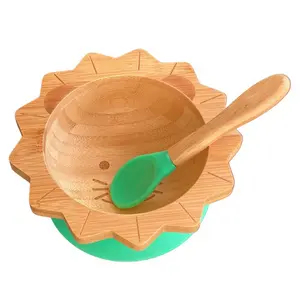 Hot sells Children's tableware made of bamboo silicone tableware silicone baby feeding set
