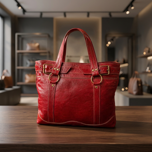 Red Genuine Leather Tote <b>Bag</b> Classic Style Soft Handle Durable Women's Handbag - Product Image 6