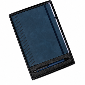 Coffret Cadeau Premium : Carnet Relié en Velours PU Bleu et Stylo Bille avec Gravure Laser pour Cadeaux d'Entreprise Professionnels et Journalisation - Product Image 1