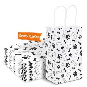 Sacs à friandises en papier motif empreinte de patte d'animal avec poignées, noirs et blancs, réutilisables, décoratifs, pour bonbons et cadeaux, sacs pour fêtes canines - Product Image 1