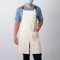 Tablier en toile blanche avec logo personnalisé et bretelles en H Tablier fendu de jardinage pour chef de restaurant avec poches