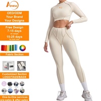 Aoyema Vêtements de sport avec logo personnalisé Costumes très vendus Ensemble leggings et hauts de yoga à compression extensible et à manches longues et séchage rapide