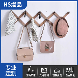 Cross-border solid <b>wood</b> <b>coat</b> <b>hooks</b> for entryways, wall-mounted clothes racks, telescopic <b>coat</b> racks, no-drill entryway clothes - Product Image 5