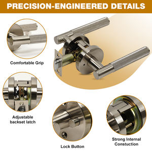 Ручка-замок для межкомнатных дверей из цинкового сплава с сатинированным никелевым покрытием и накаткой, простая установка - Product Image 2