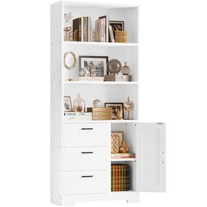 Moderno Mobile Espositore Bianco in Legno a 3 Ripiani con Anta e 3 Cassetti - Product Image 5