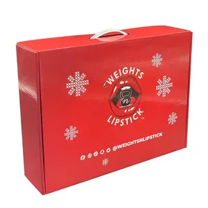 圣诞快乐瓦楞纸箱礼品包装定制您的设计运输邮件盒，带袜子鞋塑料手柄