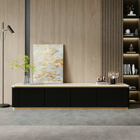 Recién llegado, moda moderna, Base de acero dorado, marco de madera, Unidad de TV, muebles de sala de estar, soporte de TV superior de piedra sinterizada, puerta 60-64in