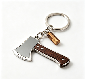 Porte-clés en métal en forme d'axe, alliage de zinc, émail, pendentif avec manche en bois, cadeau souvenir - Product Image 3