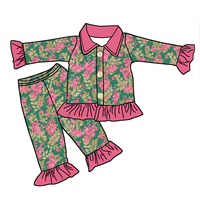 Ensemble de vêtements de nuit vintage à imprimé floral pour petites filles, pyjama à volants avec taille élastique et tissu doux, vêtements de nuit pour enfants
