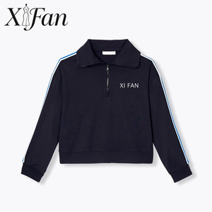 Sudadera de punto 100% algodón para mujer con cuello alto y media cremallera, con cintas en contraste, oversize, para otoño/invierno, 360g, con logotipo personalizado OEM - Product Image 1