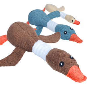 Jouets pour chiens en peluche couineurs à mâcher en denim et lin, en forme de canard, coloris beige, bleu, café, vente en gros fabricant - Product Image 3