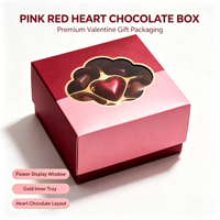 Kundenspezifische Luxus-Schokoladengeschenkbox, rosa Papierbox mit Herzfenster für Valentinstags-Süßigkeitenverpackung