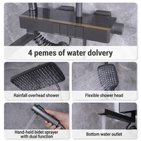 Ensemble de douche style hôtel en laiton massif finition or brossé, série blanc laiteux, avec grande étagère et pommeau de douche pressurisé