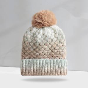 Femmes Dames Épais Chaud Doublé Fausse <span class=keywords><strong>Fourrure</strong></span> Pompon Twisted Waffle Knit Tie Dye Beanie <span class=keywords><strong>Toque</strong></span> Colorful Warm Pattern Knitted Winter Hat - Product Image 3