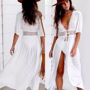 <span class=keywords><strong>Boho</strong></span> da donna in pizzo estivo traforato Sexy scollo a V mezzo corto da spiaggia Maxi abiti Casual - Product Image 4