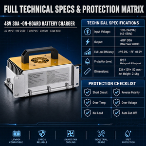 Cargador de Baterías de 2000W, Serie 12V 24V 36V 48V 60V 72V, Cargador para Carritos de Golf Club Car EZ-GO, LiFePO4, Plomo-Ácido, Integrado - Product Image 2