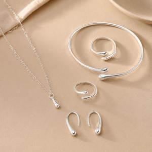 Ensemble de bijoux élégant réglable en forme de goutte d'eau, collier et boucles d'oreilles en alliage pour femmes, mariage, fête, fiançailles - Product Image 5