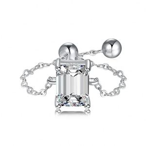 Dylam in Stock No Moq Dainty S925 <b>Silver</b> Rhodium 18K Gold Plated <b>Adjustable</b> Link Chain Rectangle 5A Zirconia Jewelry <b>Rings</b> - Product Image 1