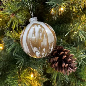 Customized Luxury Glass Ornaments For Christmas Hand-blown Glass Ornaments Christmas Tree Golden Flow Glass Ball Ornaments