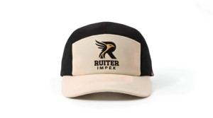 OEM 5-Panel Trucker Cap Embroidered Logo Adjustable Unisex Casual Hat Beige <b>Black</b> Twill Fabric - Product Image 1