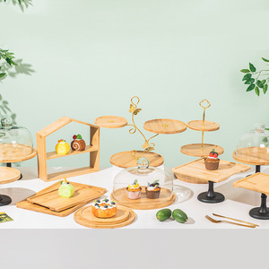 Ensemble de supports à gâteaux Lu Zhi Jiang, plateau de présentation en bois avec dôme en verre pour desserts, décorations de table de fête, style simple - Product Image 1