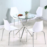 Table de salle à manger ronde moderne réglable en verre trempé transparent 80*75cm avec pieds en acier inoxydable pour usage hôtelier (vente en gros)