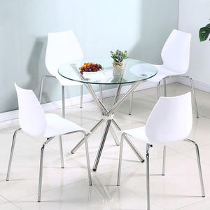 <span class=keywords><strong>Mesa</strong></span> de Comedor Redonda de Vidrio Templado Transparente Ajustable Moderna de 80*75cm con Patas de Acero Inoxidable para Uso en Hoteles, Venta al Por Mayor - Product Image 2