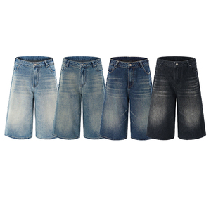 Pantalon en jean délavé coupe large 7/8 style coréen pour <span class=keywords><strong>homme</strong></span>, collection été 2025 – <span class=keywords><strong>Short</strong></span> ample et droit pour <span class=keywords><strong>homme</strong></span> - Product Image 2