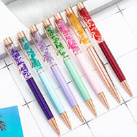 Stylos à bille en cristal métallique avec paillettes dorées flottantes de 1,0 mm, logo personnalisé, encre noire/bleue, marque pour filles, vente en gros
