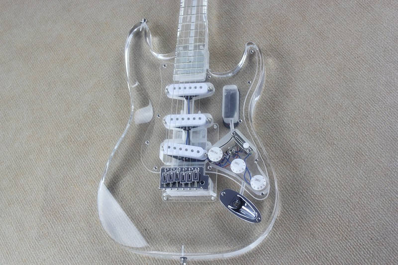Flyoung高品質アクリルエレキギターボディとネック7色LEDライト